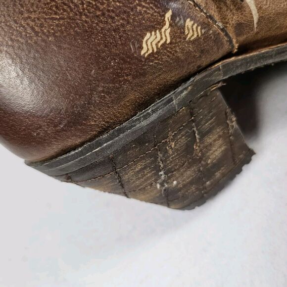 Justin Rustico Leather Boot Women 7 Distressed Western Cowgirl Tassel Brown Boho - Picture 9 of 16